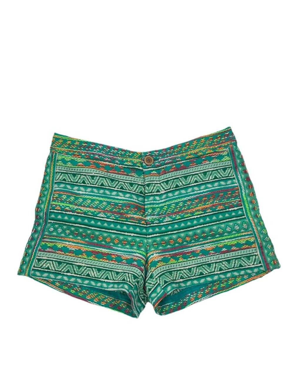 Anthopologie Elevenes Teal Green Embroidered Boho Shorts Festival Sz 6
